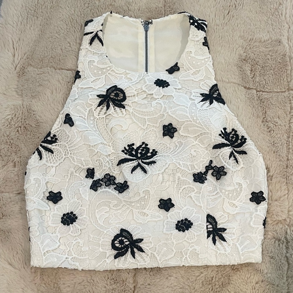 Alice + Olivia White and Black Lace Top